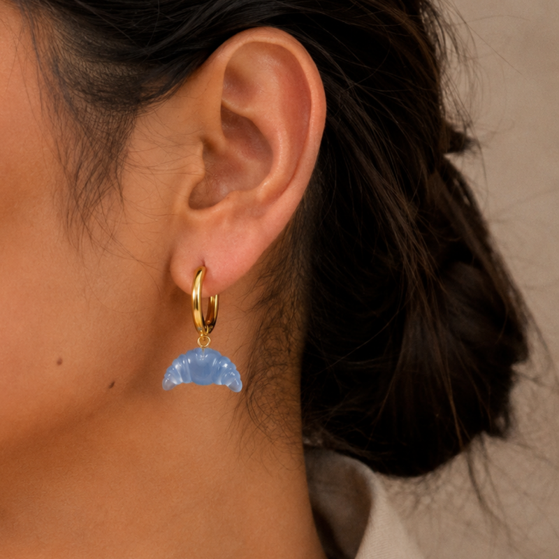 18kt Gold Plated Carved Natural Stone Croissant Drop Earrings