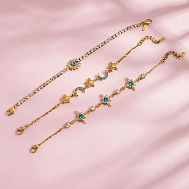 18K Gold Plated Whimsical Star Link Bracelet, Starlit