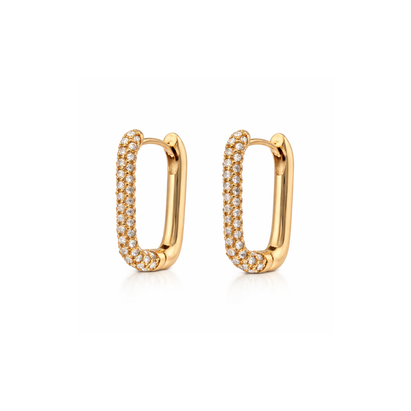 18 Kt Gold Plated Zircon Box Earrings, Maitri