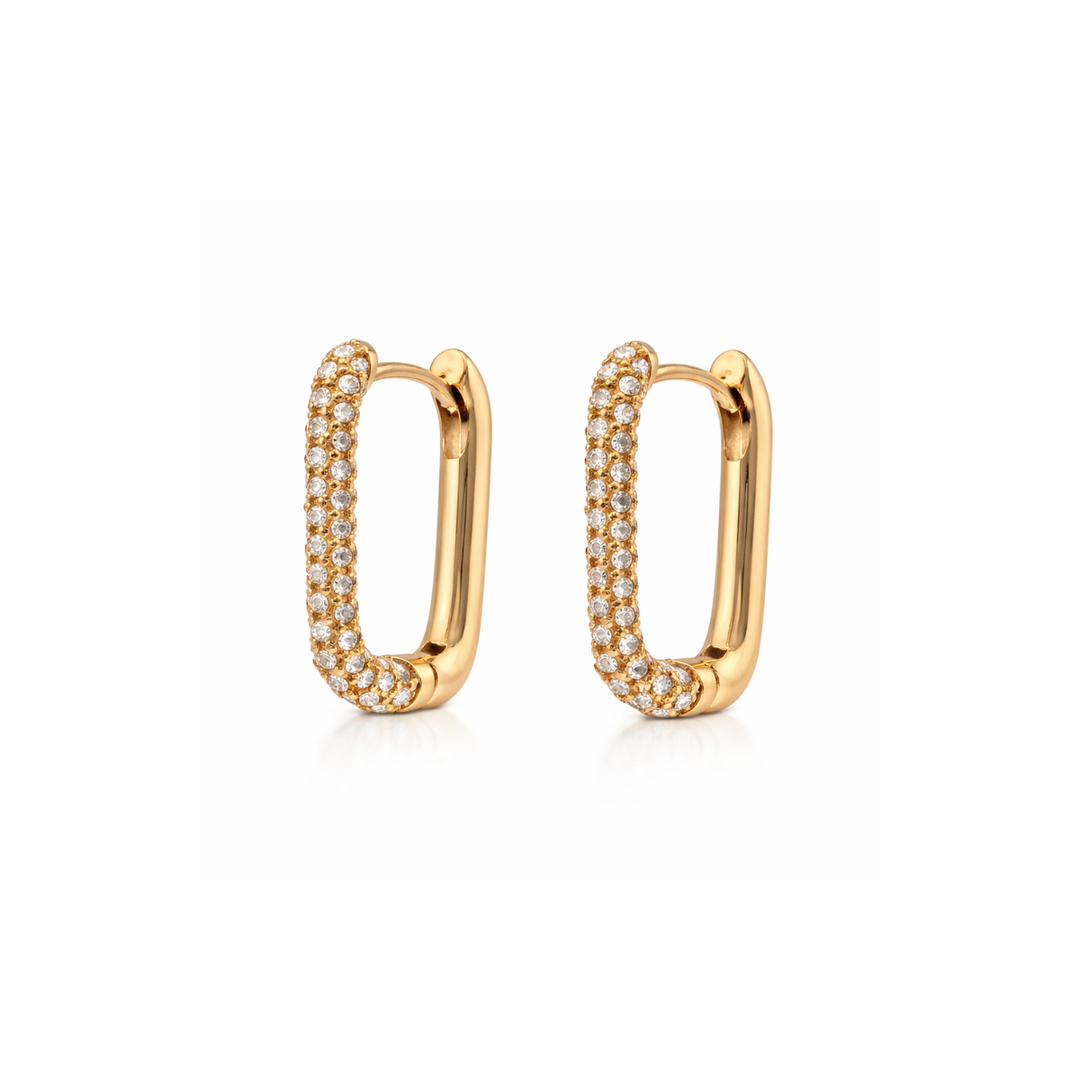18 Kt Gold Plated Zircon Box Earrings, Maitri