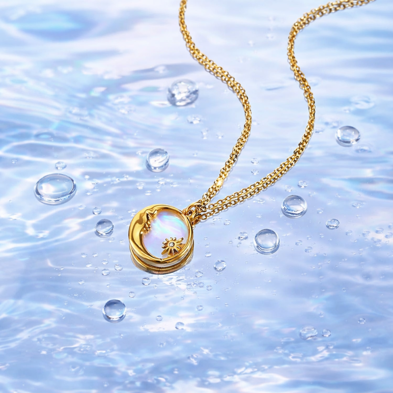 18 KT Gold Plated Dainty Shell Sun & Moon necklace, Paulami