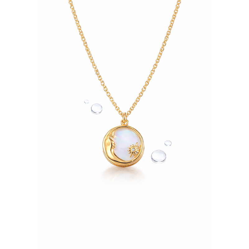 18 KT Gold Plated Dainty Shell Sun & Moon necklace, Paulami
