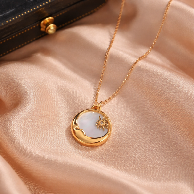 18 KT Gold Plated Dainty Shell Sun & Moon necklace, Paulami