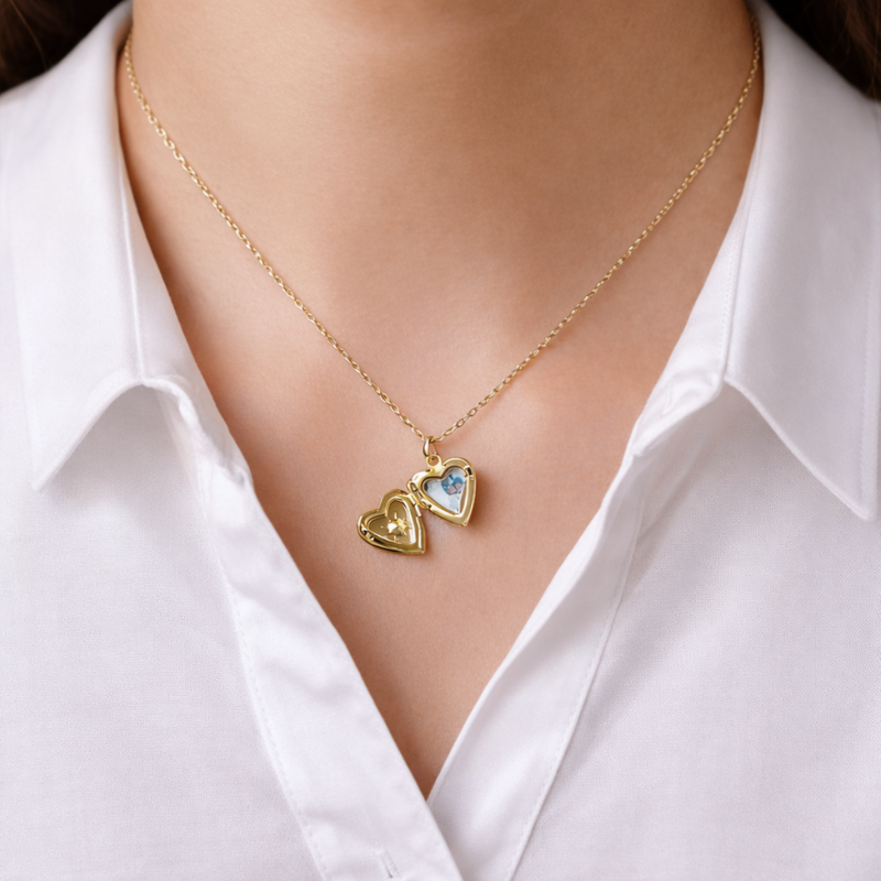 18kt Gold Plated Starstruck Opal Stone Photo Locket Keepsake Necklace, Noor