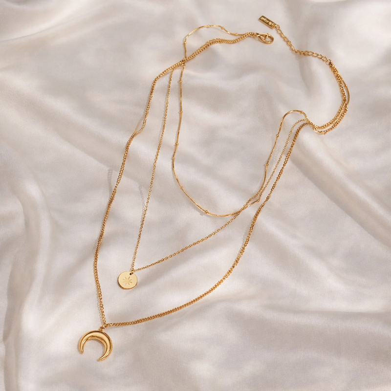 18kt Gold Plated Sleek Layered Necklace, Serena