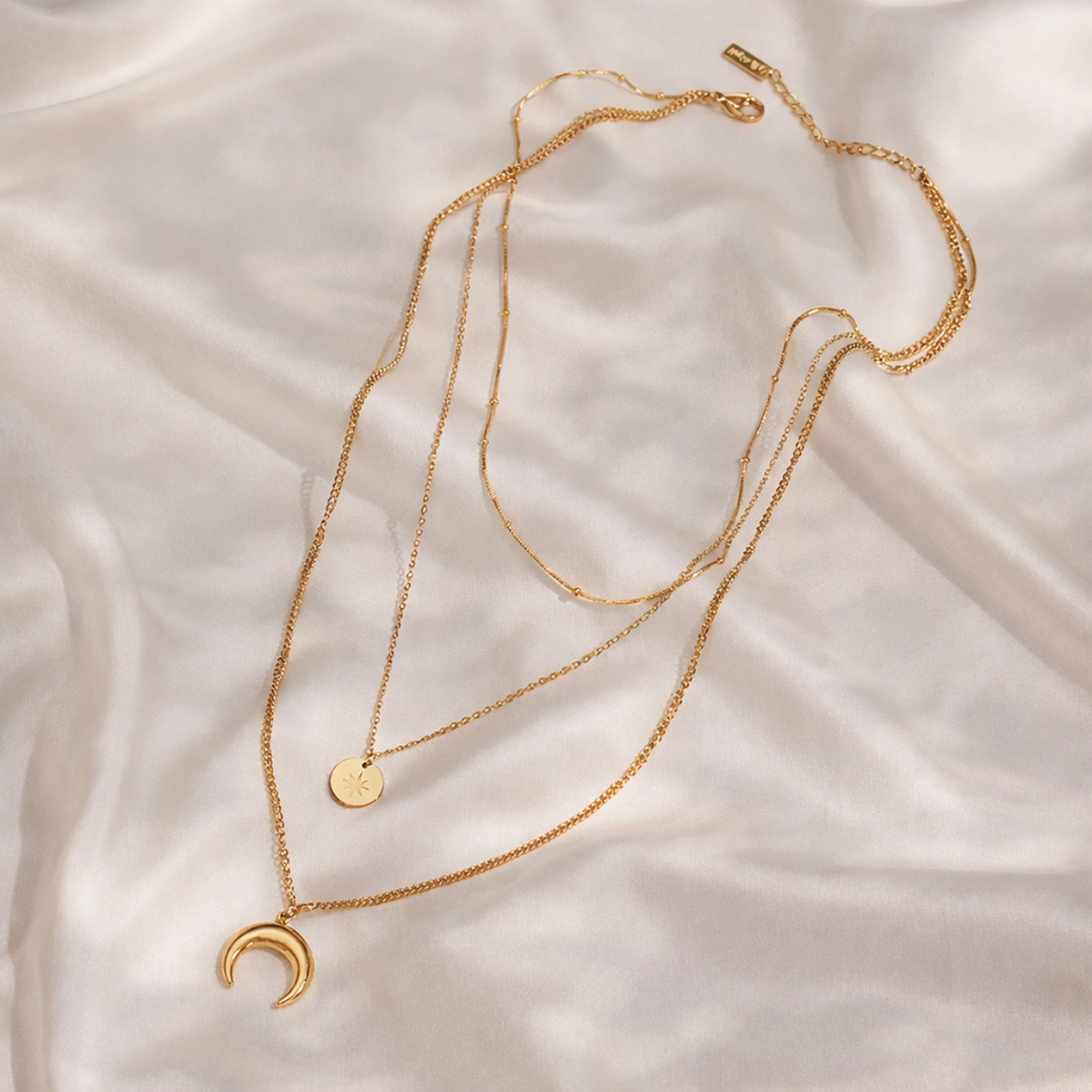 18kt Gold Plated Sleek Layered Necklace, Serena