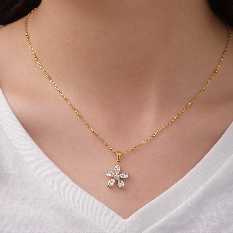 18kt Gold Plated Rolo Chain Dainty Daisy Flower Pendant Necklace, Lorelai (Pre-order)
