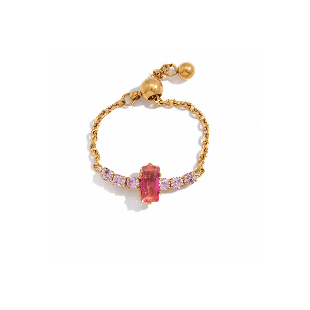 18k gold plated adjustable crystal chain ring, ria