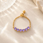 Load image into Gallery viewer, 18K Gold Plated Purple Gemstone Chain Ring, Trisha

