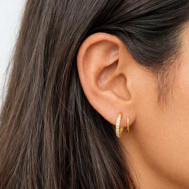 18kt Gold Plated Winding Illusion Diamond Studded Double Hoop Earrings, Chloe