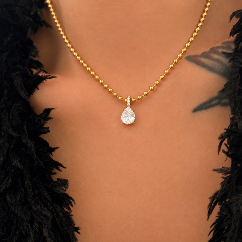 18K Gold Plated Teardrop Bead Chain Necklace, Mahi