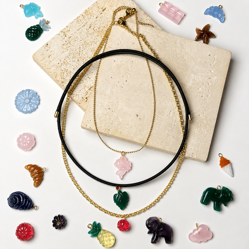 18KT Gold Plated Personalised Carved in Stone Charm Necklace, The Maya Collection