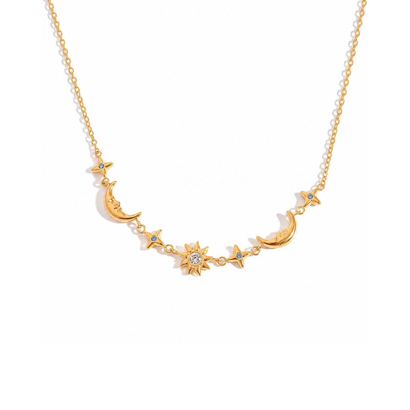 18K Gold Plated Sun & Moon charm Pendant Chain Necklace, Zeal