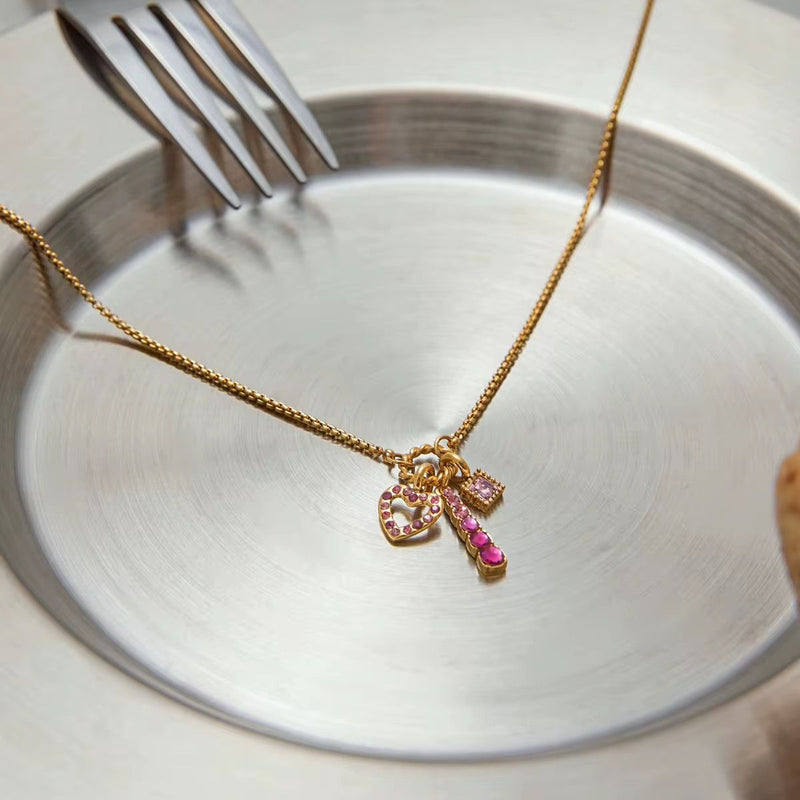18K Gold Plated Pink Charm Layered Necklace, Kyra