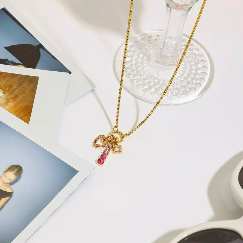 18K Gold Plated Pink Charm Layered Necklace, Kyra