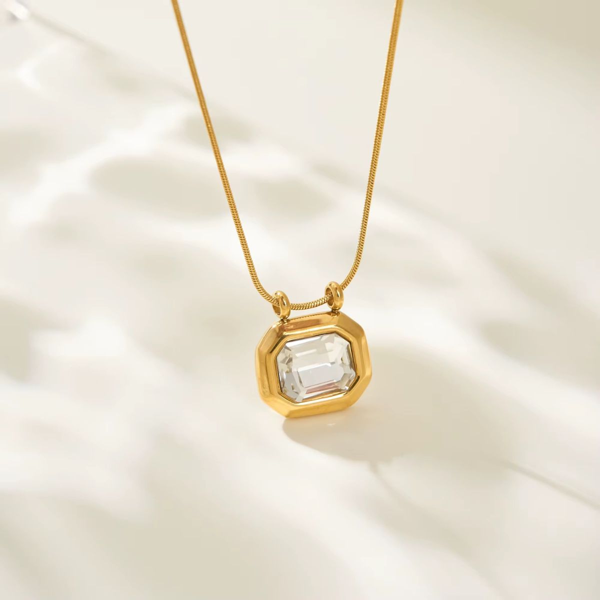 18k gold plated square crystal pendant chain necklace, monaco