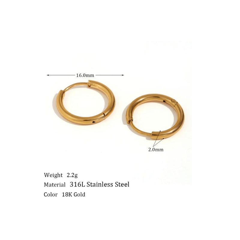 18kt Gold Plated Minimal Round Hoops, Sudha - Inaya Accessories