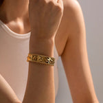 Load image into Gallery viewer, 18kt Gold Plated Hollow Hammered Open Bangle, Demi - Inaya Accessories