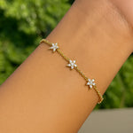 Load image into Gallery viewer, 18kt Gold Plated Cubic Zirconia Flower Charm Bracelet, Bella
