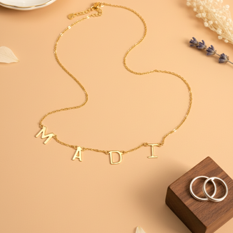Inaya 18 KT Gold Plated Stainless Steel Spaced Capital Initial Name Necklace