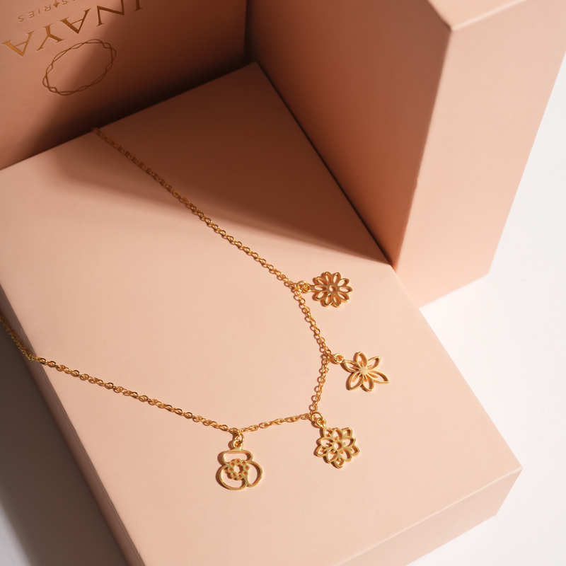 Inaya 18 KT Gold Plated Stainless Steel Personalised Floral Necklace