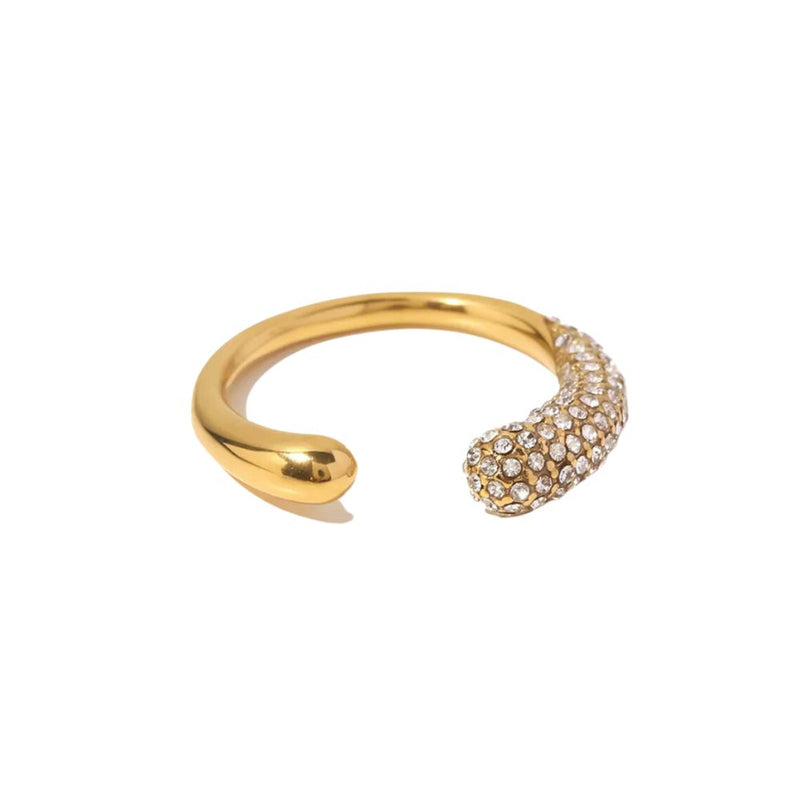 18Kt Gold Plated Crescent Zirconia Ring, Iris - Inaya Accessories