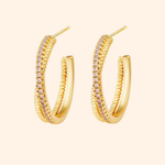 Load image into Gallery viewer, 18kt Gold Plated Dual Bar Cubic Zirconia Studded Statement Hoops, Aria
