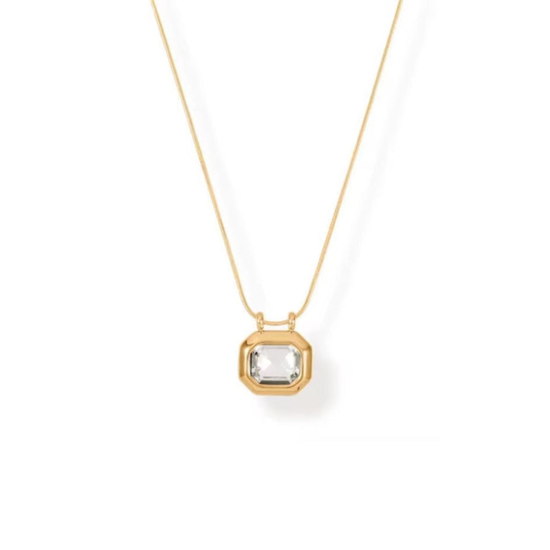 18K Gold Plated Square Crystal Pendant Chain Necklace, Monaco