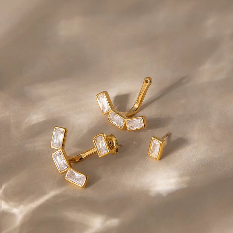 18K Gold Plated Baguette Crystal Earring, Jessi