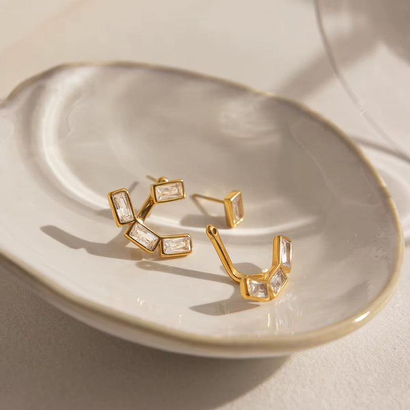 18K Gold Plated Baguette Crystal Earring, Jessi