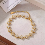 Load image into Gallery viewer, Inaya Modern Festive 18KT Gold Plated Vinatge White Zircon Petals &amp; Flower Bezel Tennis Bracelet, Sneh