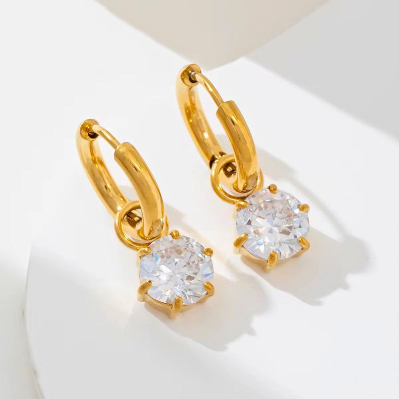 18K Gold Plated Hexagon Crystal Hoop Earrings, Solar