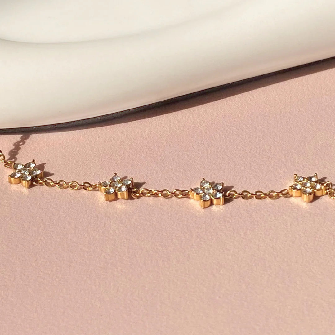 18kt Gold Plated Cubic Zirconia Flower Charm Bracelet, Bella