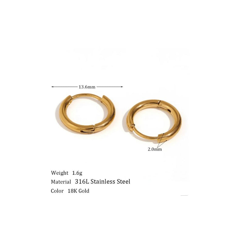 18kt Gold Plated Minimal Round Hoops, Sudha - Inaya Accessories