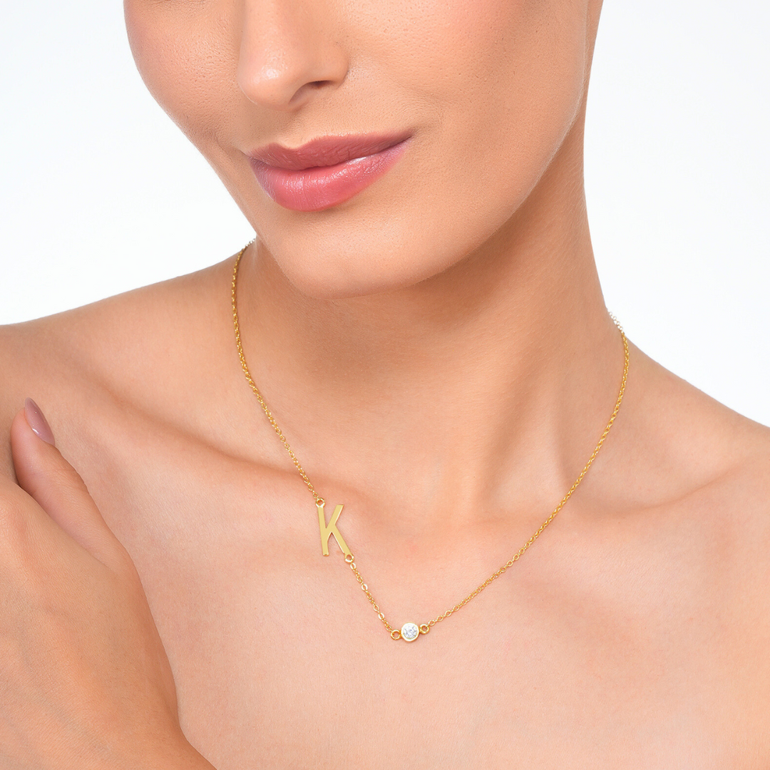 Inaya 18 KT Gold Plated Stainless Steel Chic Initial & Birthstone Necklace