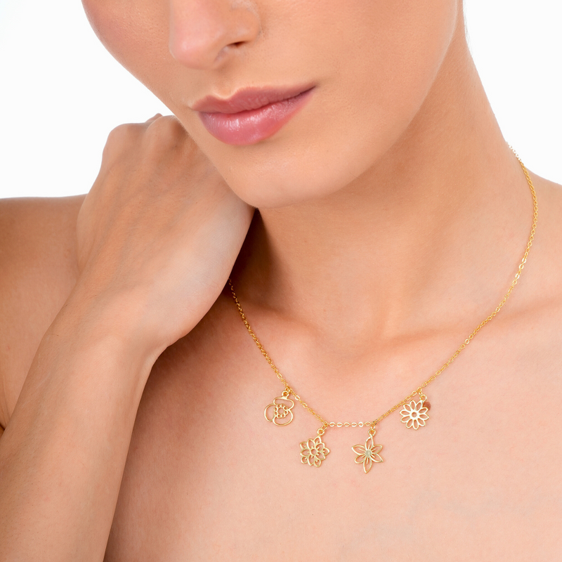Inaya 18 KT Gold Plated Stainless Steel Personalised Floral Necklace