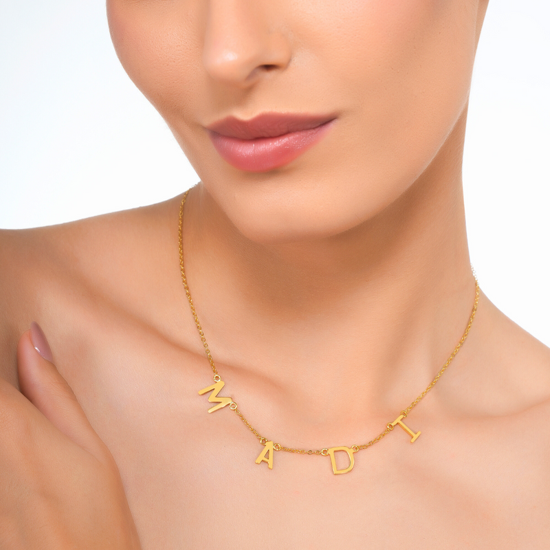 Inaya 18 KT Gold Plated Stainless Steel Spaced Capital Initial Name Necklace