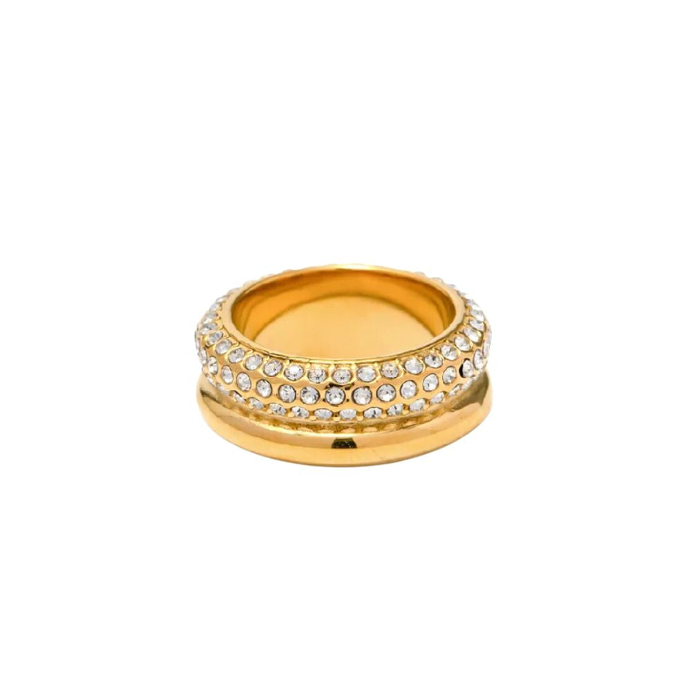 18Kt Gold Plated Double Chunky Zircon Studded Ring, Faye - Inaya Accessories
