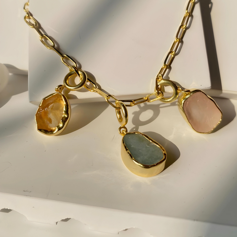 Druzy Link Charm Necklace - Inaya Accessories