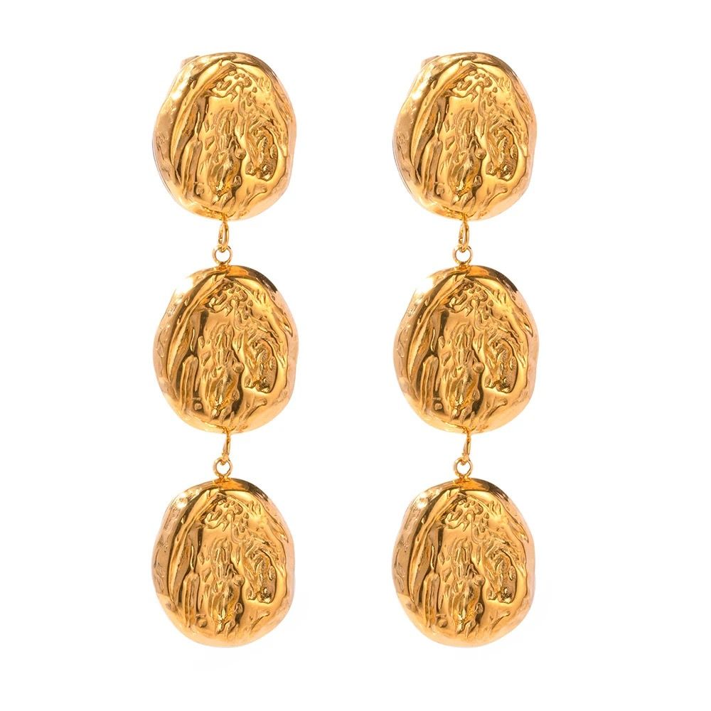18kt Gold Plated Triple Textured Round Earrings, Aarna - Inaya Accessories