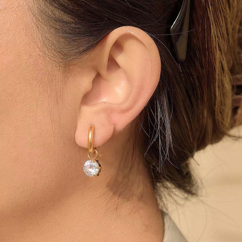 18K Gold Plated Hexagon Crystal Hoop Earrings, Solar