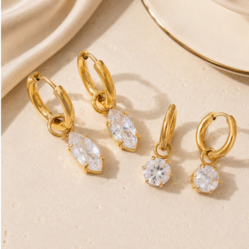 18K Gold Plated Hexagon Crystal Hoop Earrings, Solar
