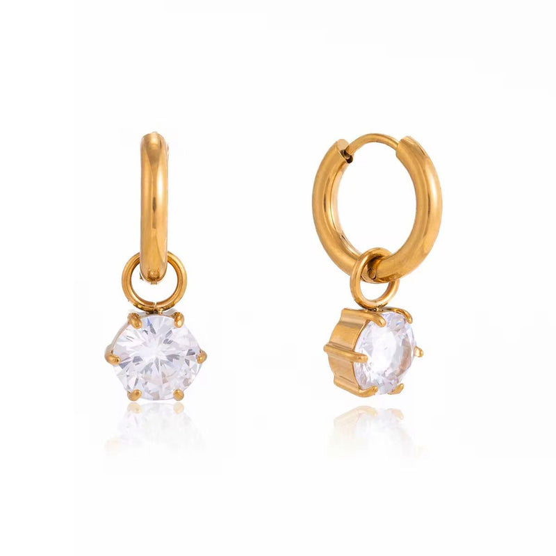 18K Gold Plated Hexagon Crystal Hoop Earrings, Solar