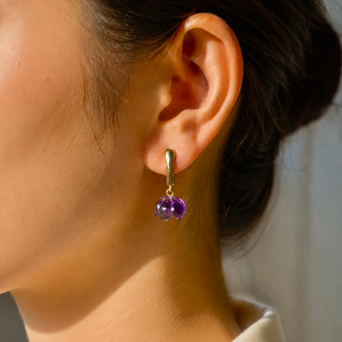18k gold plated carved natural stone jhumka drop earrings