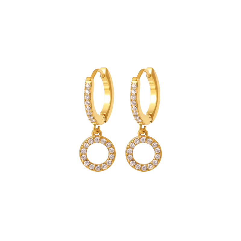 18K gold plated Elegant Crystal Halo Drop Hoop Earrings, Viviette
