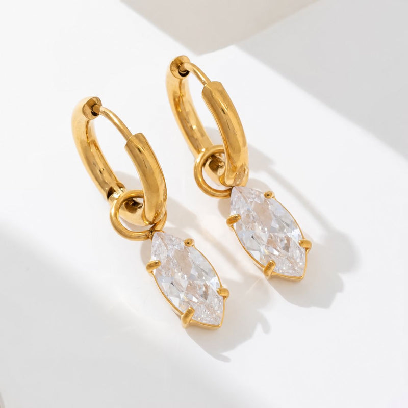 18K Gold Plated Marquise Crystal Hoop Earrings, Anya
