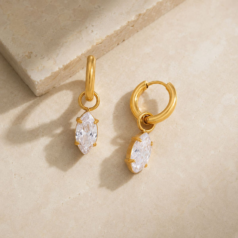 18K Gold Plated Marquise Crystal Hoop Earrings, Anya