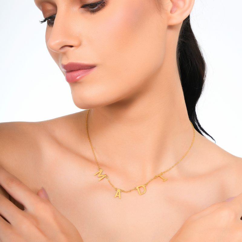 Inaya 18 KT Gold Plated Stainless Steel Spaced Capital Initial Name Necklace