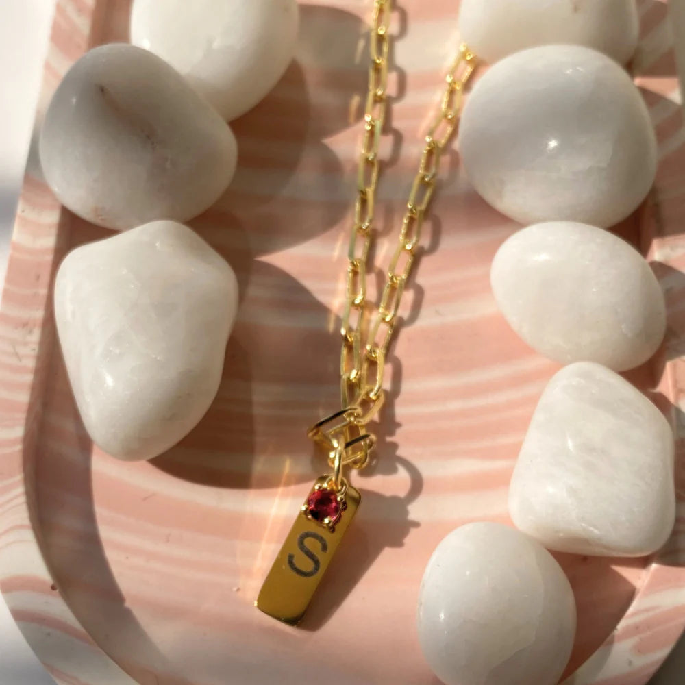 18kt Gold Plated Vertical Bar Birthstone Necklace