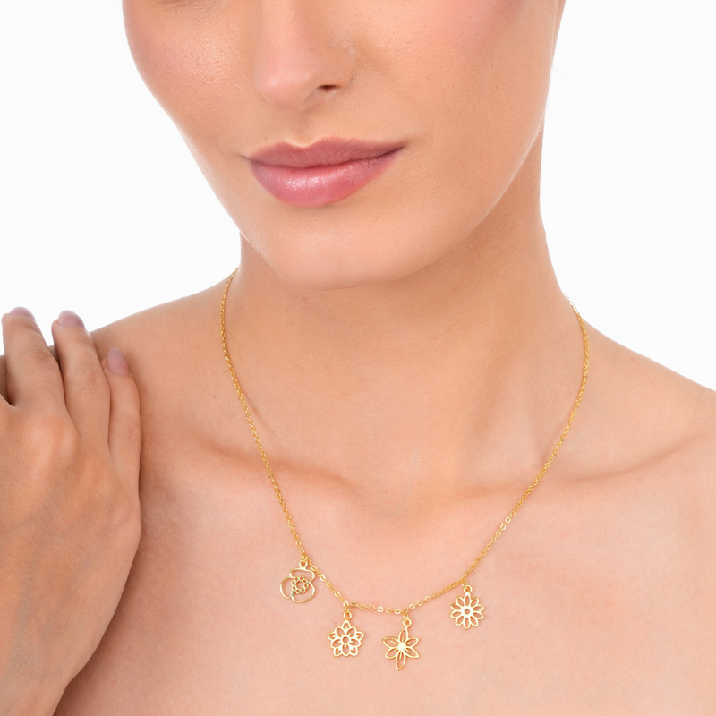 Inaya 18 KT Gold Plated Stainless Steel Personalised Floral Necklace